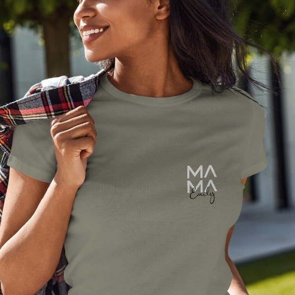 Mama T-Shirt khaki, personalisiert mit Namen