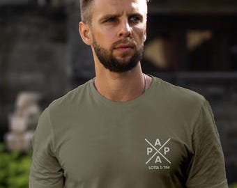 Gepersonaliseerd kaki overhemd voor papa met de namen of het jaartal van de kinderen.