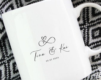 Personalized wedding mug with names and date, wedding gift, dishwasher safe, 11oz