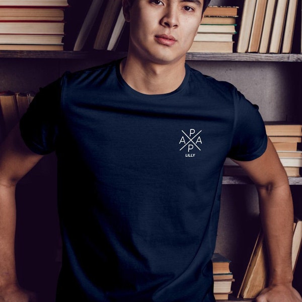 Papa Kreuz T-Shirt navy, personalisiert mit Namen