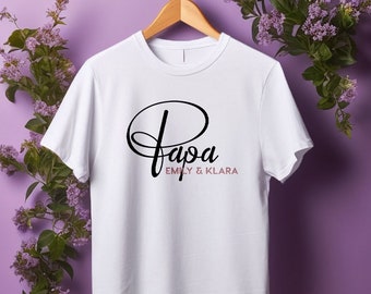 Papa T-Shirt P blanc, personnalisé avec nom