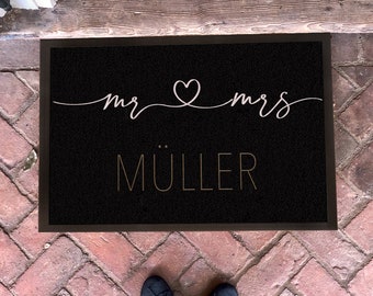 individual doormat family "Mr & Mrs" wedding, marriage, personalized with name