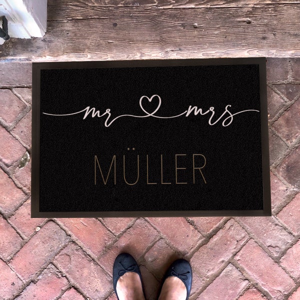 Individual doormat family "Mr & Mrs" wedding, marriage, personalized with family name, doormat, indoor/outdoor