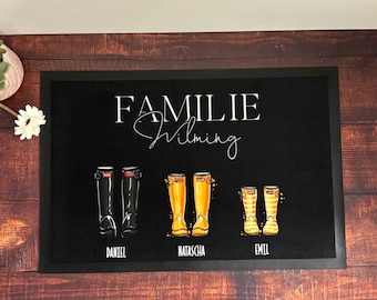 Zerbino personalizzato per famiglie con stivali e nomi, personalizzabile