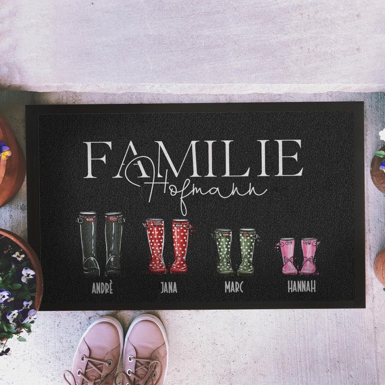 personalized doormat boots completely customized for family with family name and family members image 3