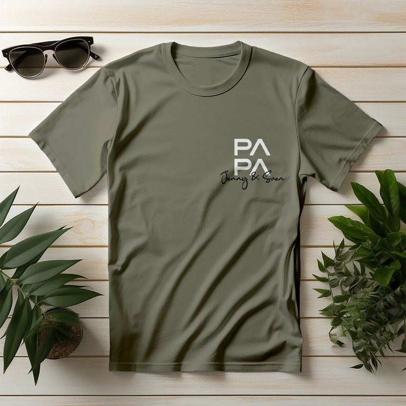 Papa T-Shirt khaki, personalisiert mit Namen Bild 6