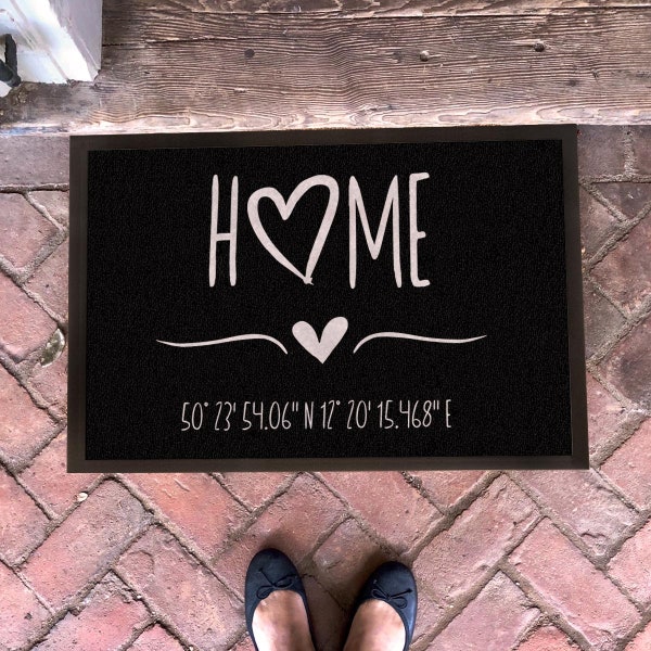 Personalized doormat Home with coordinates