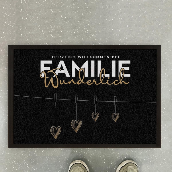 Personalized doormat family doormat heart gold