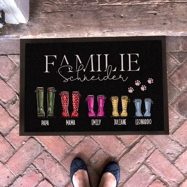 personalized doormat boots completely customized for family with family name and family members image 1
