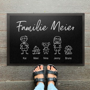 Doormat stick figures personalized with names and people image 1