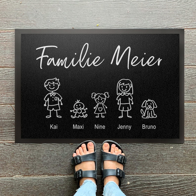 Doormat stick figures personalized with names and people image 1