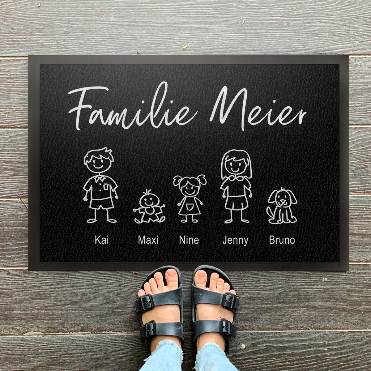 Doormat stick figure personalized with names and people