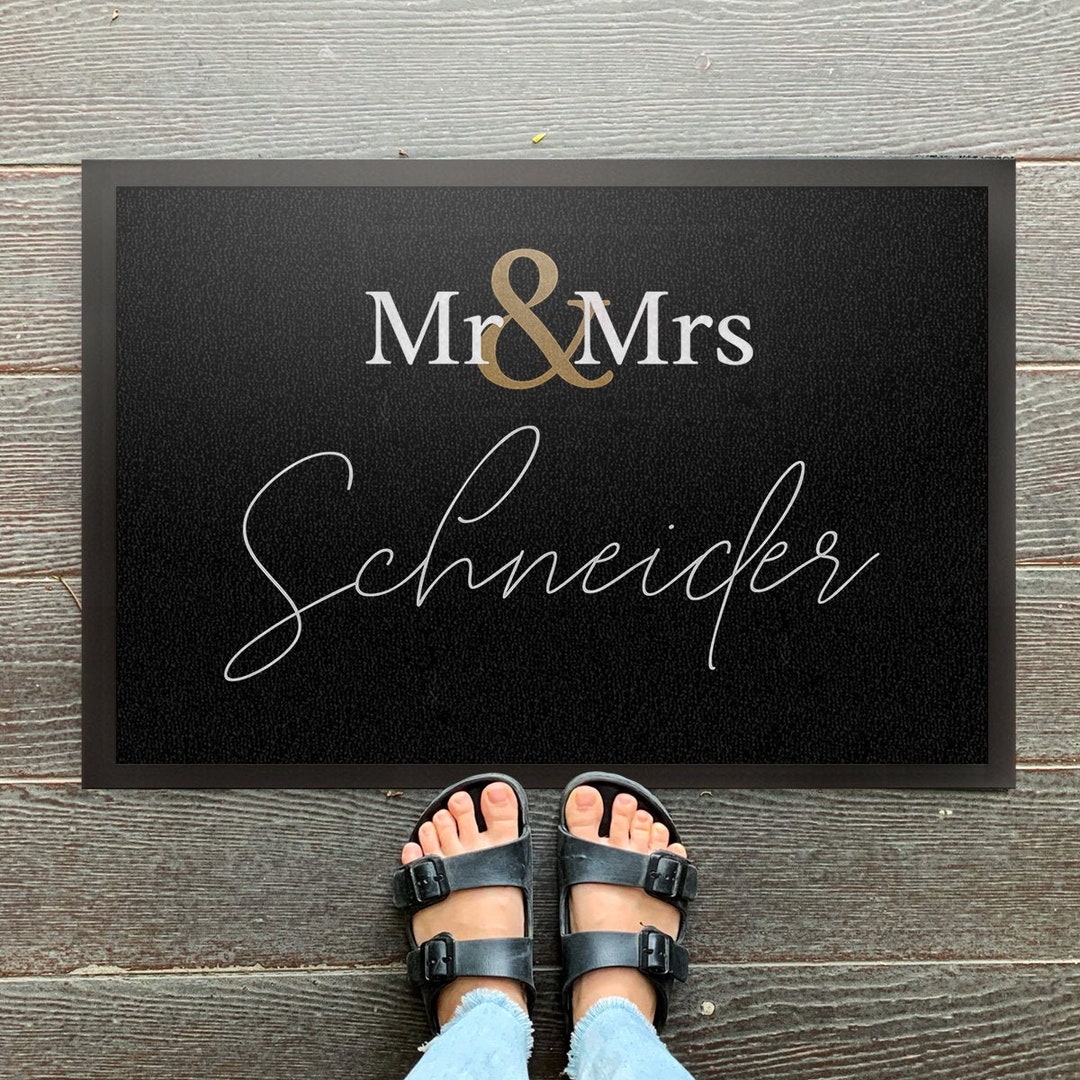 Doormat Mr & Mrs Gold II Wedding, Marriage, Personalized With Family