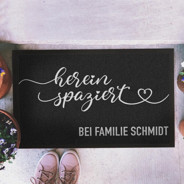 Personalisierte Fußmatte Hereinspaziert mit Familienname oder Vornamen