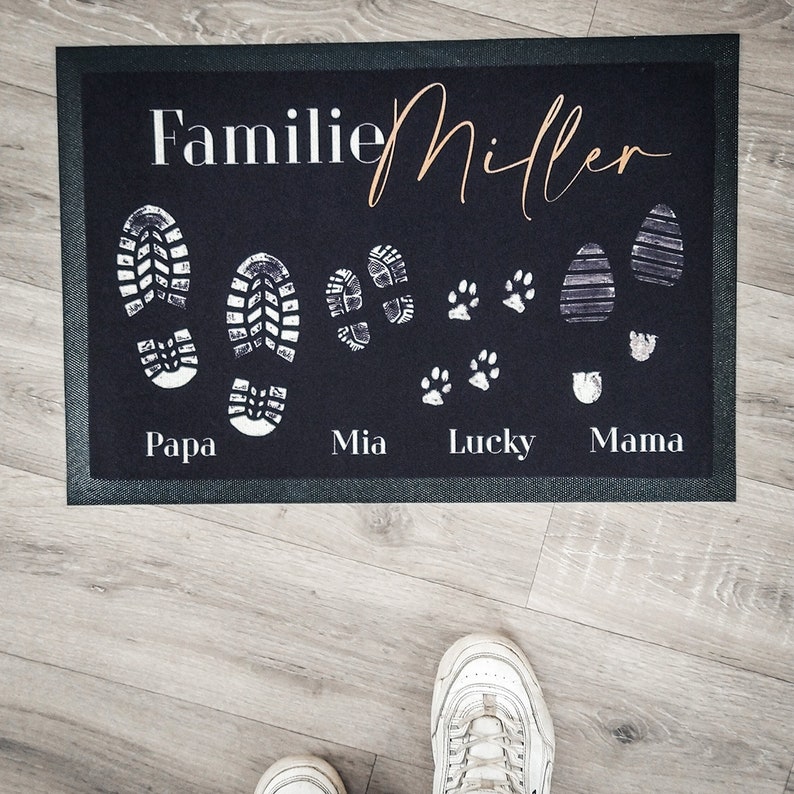 Famille de paillassons individuels Shoeprints personnalisable avec le nom de la famille et les membres de la famille image 10