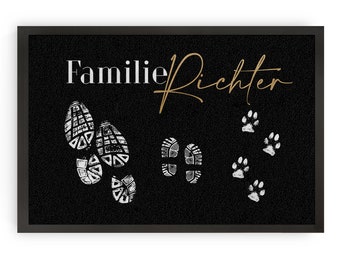 Familia de felpudos individuales "Shoeprints" - ¡personalizable con el apellido y los miembros de la familia!