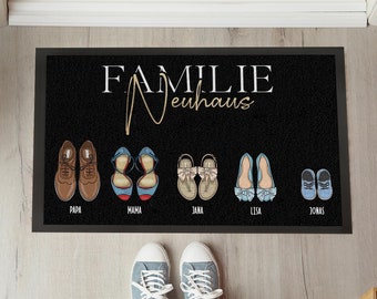 Personalisierte Fußmatte Familie Fußabstreicher "Schuhe" - komplett mit Familienname, Familienmitglieder und Namen