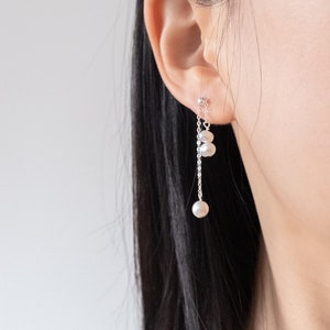 Sterling Silver Freshwater Pearl Drop Earrings: Adjustable Length