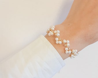 Freshwater Pearl Adjustable Length Bracelet, 14K Gold Plated