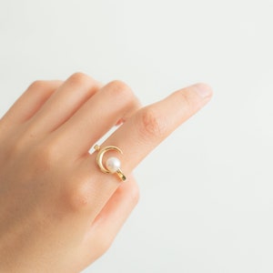 14K Gold Filled Freshwater Pearl Adjustable Open Ring,   Dainty Gold Pearl Ring, Minimalist Gold Pearl Ring, Pearl Ring for Women