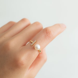 Freshwater Pearl 14K Gold Plated Open Ring - adjustable and best gift for her