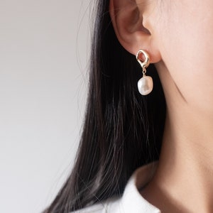 Baroque Pearl Drop Earrings: 18k Gold Plated, Sterling Silver Studs