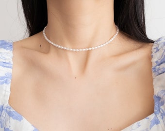 Freshwater Pearl Beaded Choker, Small Pearl Beaded Necklace, Classic Pearl Necklace, Vintage Style Necklace, Mini Pearl Choker