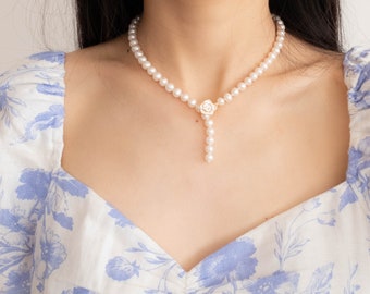 Dainty Pearl Drop Necklace - Adjustable Silver Necklace for Bridesmaids, Bridal Party Gift