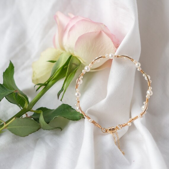 Freshwater Pearl Bracelet，handmade Bracelet, 14K Gold
