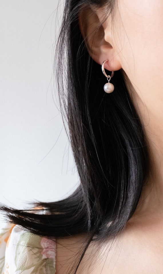 Drop hoop earrings silver best sale