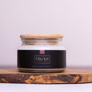 Rose Gold Peony Candle | Peony & Rose Scent | Soy Wax | Elegant Gift | Wooden Wick | Handmade in Canada