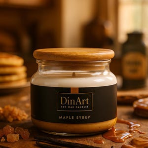 Ahornsirup Soja Kerze | Süßer kanadischer Duft | Gemütliches Karamell & Vanille | Handarbeit | Holzdocht | Geschenk für Sie oder Ihn