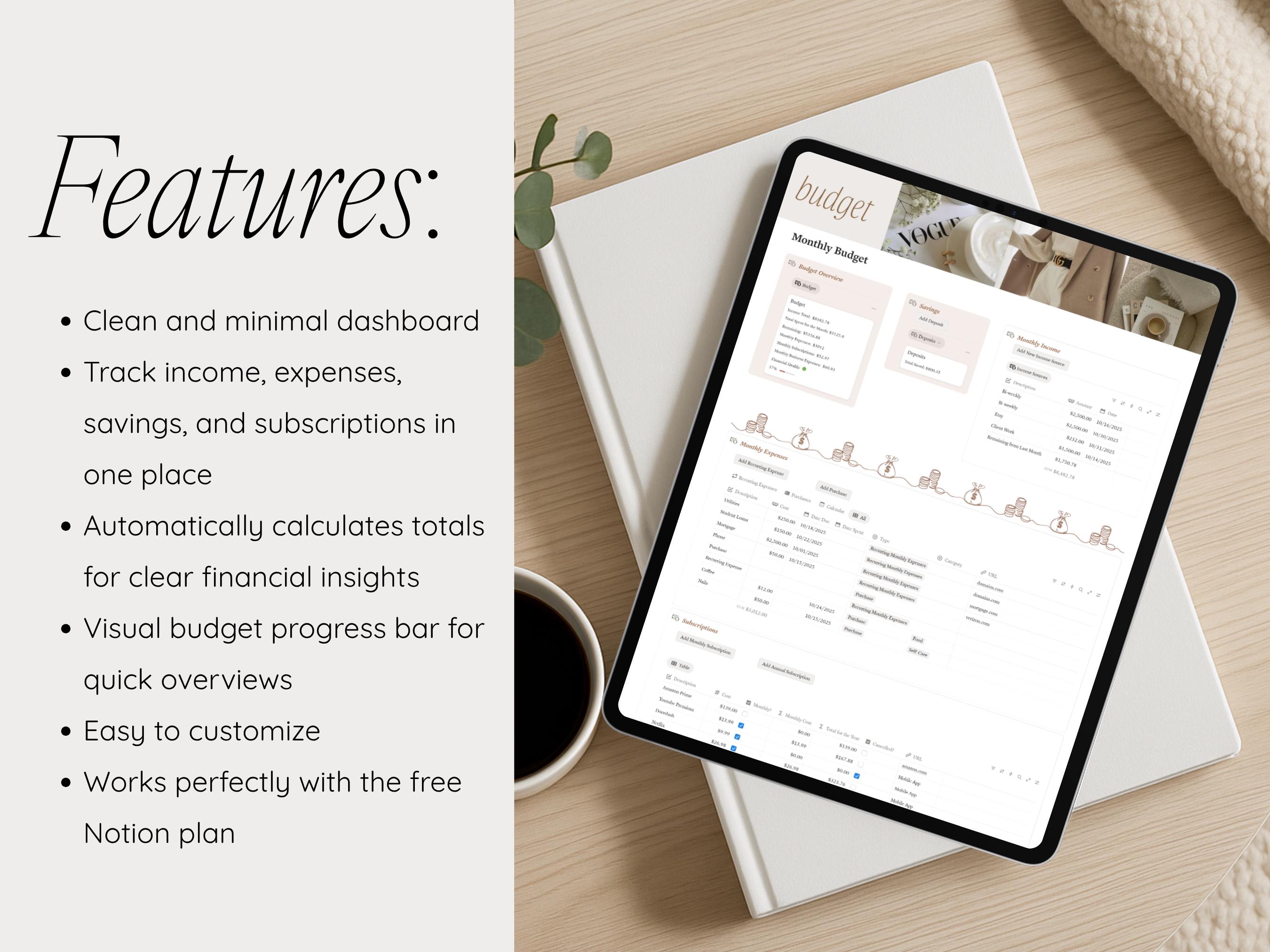 Notion Monthly Budget Template: Minimal Finance Tracker (digital ...