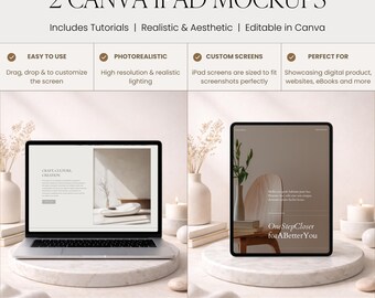 Neutral Laptop & iPad Mockups | Canva Device Templates (Digital Download)