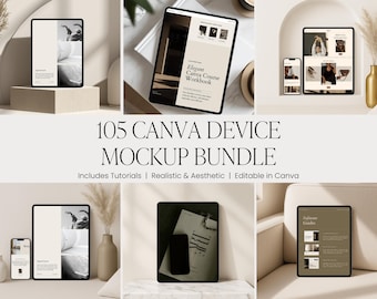 105 Luxury Canva Device Mockup Bundle | iPad, iPhone, Phone, Laptop & MacBook Mockups for Digital Products