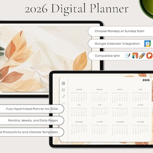 Agenda digital 2026 para iPad, tableta o PC / Diseño minimalista con hipervínculos (PDF)