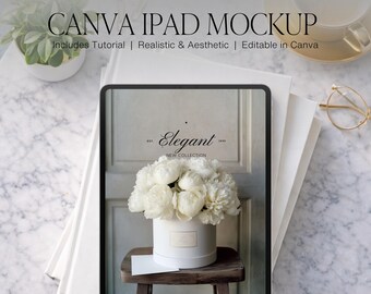 iPad Mockup, Flatlay Canva Template (Digital Download)