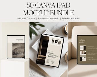 50 Canva iPad Mockups | iPad Mockup Bundle | Digital Product Mockups | Canva iPad Mockup Bundle | 50 Flatlay Device Mockups