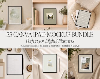 55 Cozy iPad Pro Mockup Bundle, Canva Mockups for Digital Planners