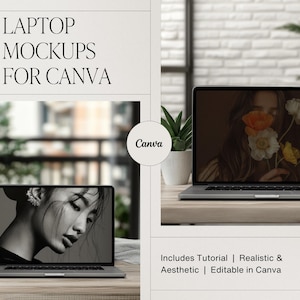 Canva-laptopmodelbundel: minimalistische websiteweergave (digitale download, pdf-sjabloon)