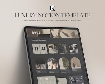 Dark Mode Notion Life Planner Template, Minimalist (PDF Download