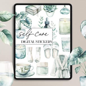 Watercolor Self-Care Clip Art, Aesthetic Transparent PNG Files, Watercolor Digital Stickers