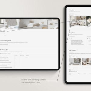 May include: A screenshot of a computer screen showing a client onboarding hub and a client task tracker. The screen is divided into sections with headings like "New Client 1", "Client Onboarding Hub", and "Client Task Tracker". The task tracker includes a list of tasks with checkboxes for completion.