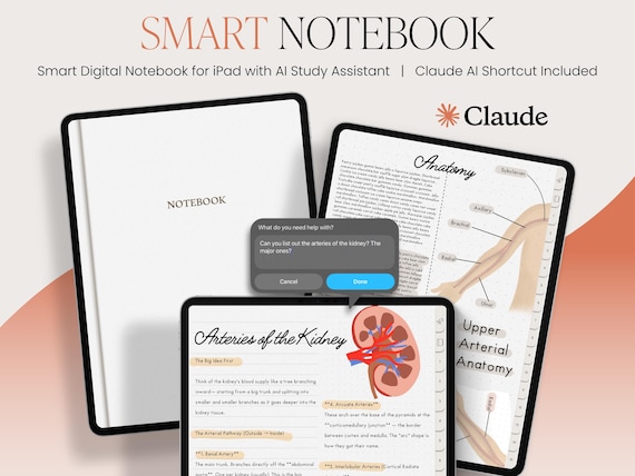 Smart Digital Notebook for iPad with Claude AI Study Assistant (GoodNotes)