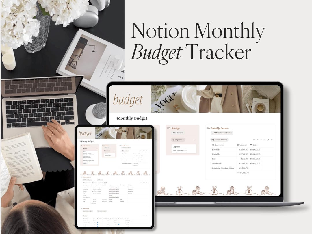 Notion Monthly Budget Template Minimal Finance Tracker (digital