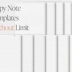 May include: A collection of digital note templates in various layouts, including lined, grid, and dot grid designs. The text "Copy Note Templates Without Limit" is displayed in black and coral lettering. The templates are designed for digital note-taking.