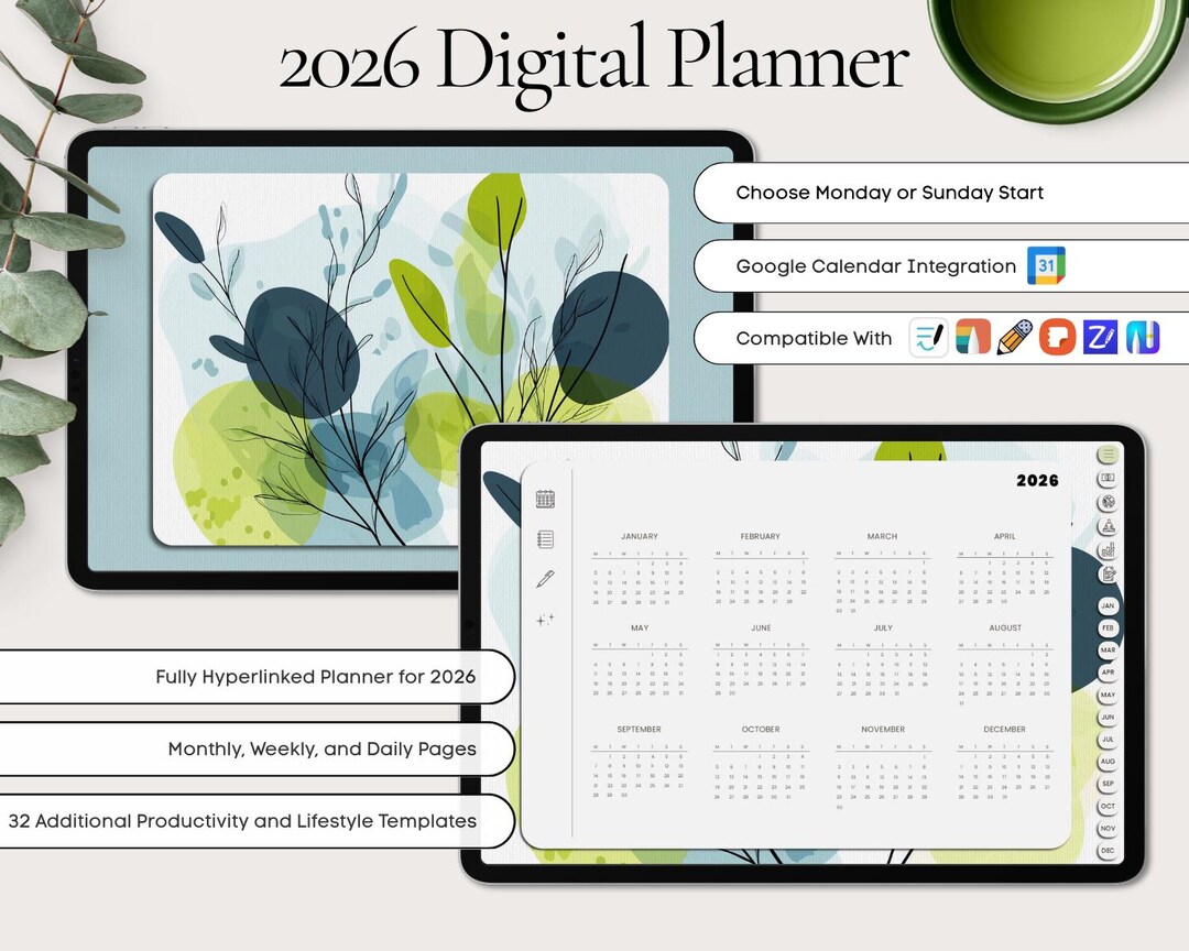 2026 Digital Planner for Ipad, Tablet, or PC | Hyperlinked Minimalist ...