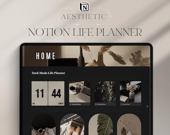 Dark Mode Notion Life Planner Template, Minimalist (Digital Download)
