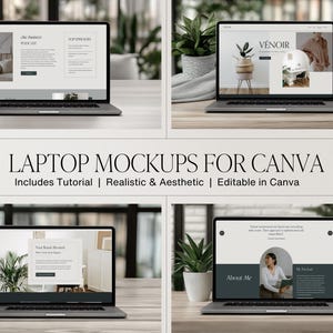 Canva Laptop Mockup Bundle: Minimalist Website Display (Digital Download, PDF Template)