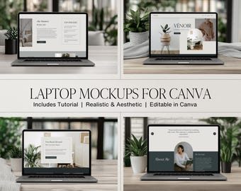Canva Laptop Mockup Bundle: Minimalist Website Display (Digital Download, PDF Template)